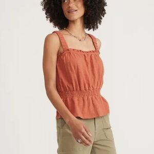 Marine Layer Dylan Smocked Sleeveless Top small baked clay